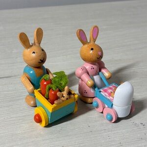 Wooden Bunny Family Cottagecore Easter Decor Figurine Set Spring